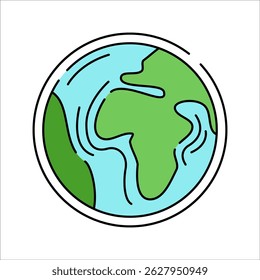 Earth Globe Flat design style, simplified globe with continents, representing the planet, suitable for Earth Day, environment, and global themes.
