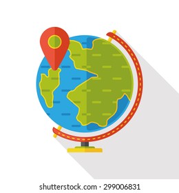 Earth globe flat icon with long shadow