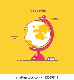 Earth globe flat icon on the yellow background