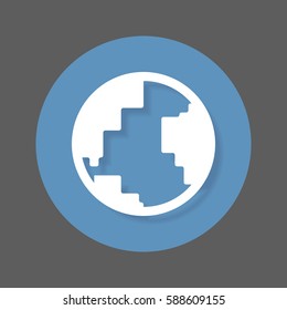 Earth globe flat icon. Round colorful button, circular vector sign with shadow effect. Flat style design