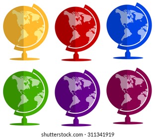 Earth globe flat icon set
