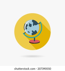 Earth Globe Flat style Icon with long shadows