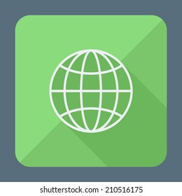 Earth globe. Flat style square illustration with long shadow. Vector Illustration.