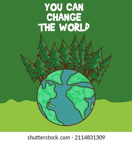 earth globe with forest on top suitable for go green campaign illustration