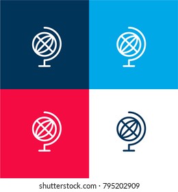 Earth globe four color material and minimal icon logo set in red and blue