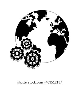earth globe and gears  icon 