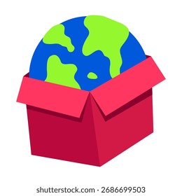Earth Globe in a Gift Box Flat Vector Illustration
