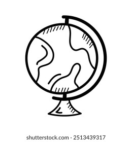 Earth globe, global studies and geography doodle icon