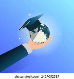 Earth globe with graduation cap in hand design vector