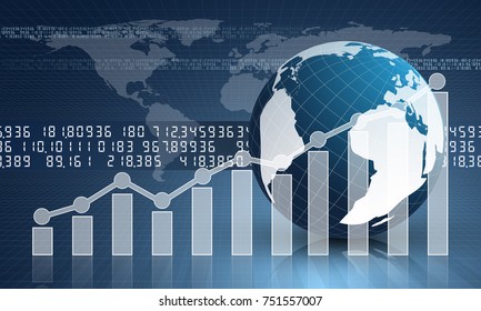 Earth globe with graph. Numbers and world map on blue background.Used clipping and opacity masks.