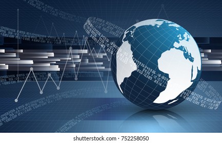 Earth globe with graph with Numbers and world map on abstract background.Used clipping and opacity masks.