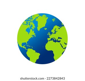 Earth globe with green and blue color vector illustration. world globe. World map in globe shape. Earth globes Flat style.