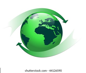 Earth globe with green color and two arrows, vector eps10