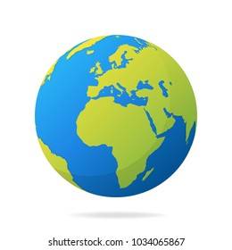 Earth globe with green continents. Modern 3d world map concept. World map realistic blue ball vector illustration.
