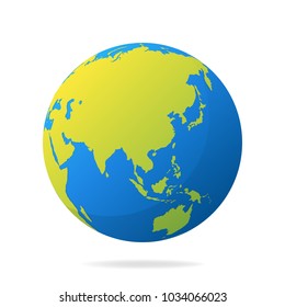 Earth globe with green continents. Modern 3d world map concept. World map realistic blue ball vector illustration.