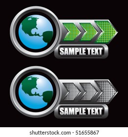 earth globe green and gray arrow nameplates