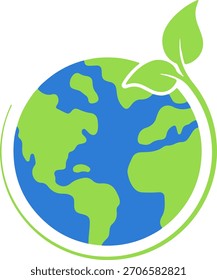 earth globe with green leaf circle eco environment protection logo vector
