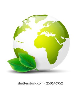 Earth globe with green leaves