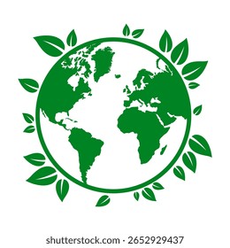Earth globe with green leaves icon, World Environment Day, eco friendly concept of nature protection, saving the planet, environment conservation vector
