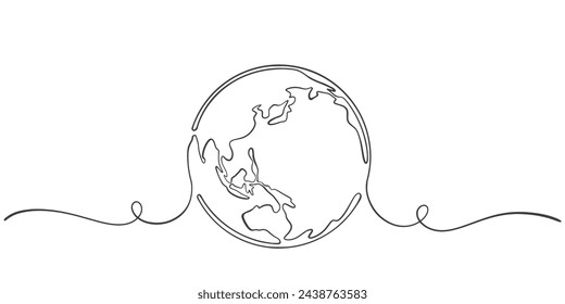 earth globe with green leaves line art style vector illustration, eart day, environment day illustration