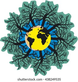 Earth globe with green trees