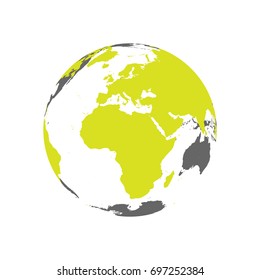 Earth globe with green world map. Focused on Africa and Europe. Flat vector illustration.