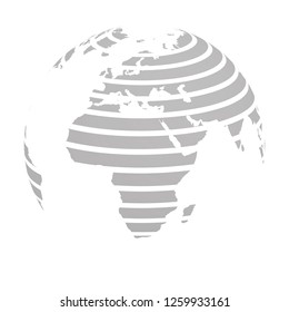 Earth globe with grey striped World land map focused on Africa and Europe. 3D vector illustration.