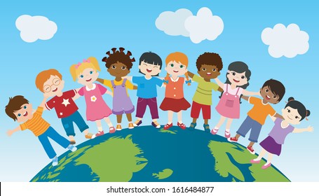 Earth Globe Group Multiethnic Diverse Children Stock Vector (royalty 