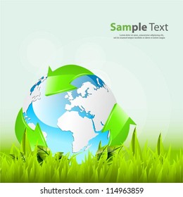 Earth globe growing in a patch of grass - ecology concept. Vector illustration