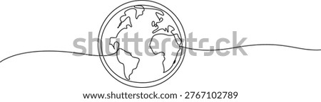Earth globe hand drawn insignia. Stock vector illustration isolated on white background,Continuous one line drawing of a world map