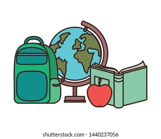 earth globe with handbag of school