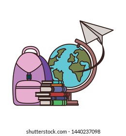 earth globe with handbag of school