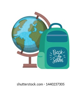 earth globe with handbag of school