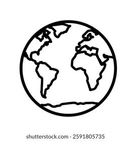 Earth Globe Hand-Drawn Minimalist Illustration – Black and White Planet Outline for Geography Posters, Environmental Campaigns, Travel Logos, Educational Materials, and Global Awareness