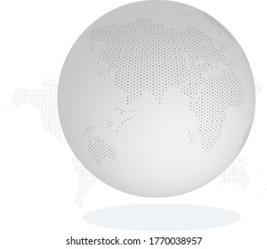Earth globe hemisphere with doted pattern continents in grey color earth for graphic design and cartographic illustration vector eps