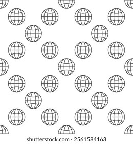 Earth Globe Hemisphere vector concept thin line round minimal seamless pattern