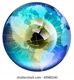 Earth Globe in  human eye. EPS10 vector illustration.