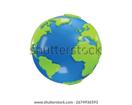 Earth globe icon 3d render concept of Real Earth globe map on green planet, green world, globe world map, blue ocean water globe icon vector illustration