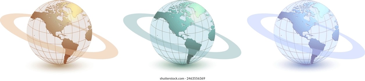 Earth globe icon, blue planet with dynamic orbit, 3d vector illustration.