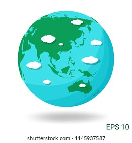 Earth globe icon and cloud on white background. Beautiful planet. world map.