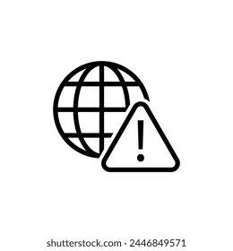 earth globe icon with exclamation mark warning sign internet network error icon