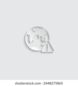 earth globe icon with exclamation mark warning sign internet network error icon