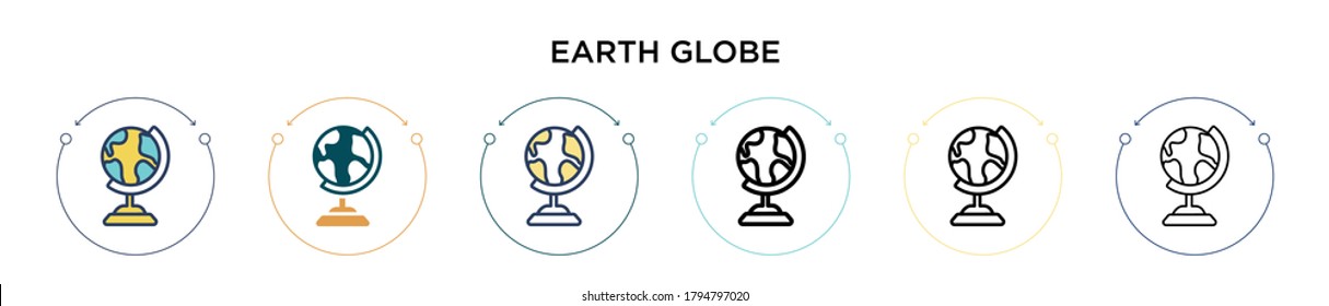 Earth globe icon in filled, thin line, outline and stroke style. Vector illustration of two colored and black earth globe vector icons designs can be used for mobile, ui, web