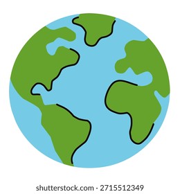 Icono del globo terráqueo en estilo plano dibujado a mano para la sostenibilidad y la conciencia ambiental. Perfecto para el clima global, la ecología y los temas de naturaleza.