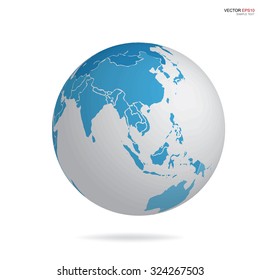 Earth globe icon with image of world map. Vector illustration.