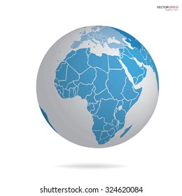 Earth globe icon with image of world map. Vector illustration.