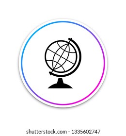 Earth globe icon isolated on white background. Circle white button. Vector Illustration