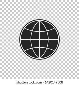 Earth globe icon isolated on transparent background. World or Earth sign. Global internet symbol. Geometric shapes. Flat design. Vector Illustration