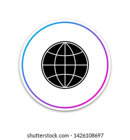 Earth globe icon isolated on white background. World or Earth sign. Global internet symbol. Geometric shapes. Circle white button. Vector Illustration