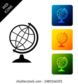 Earth globe icon isolated on white background. Set icons colorful square buttons. Vector Illustration